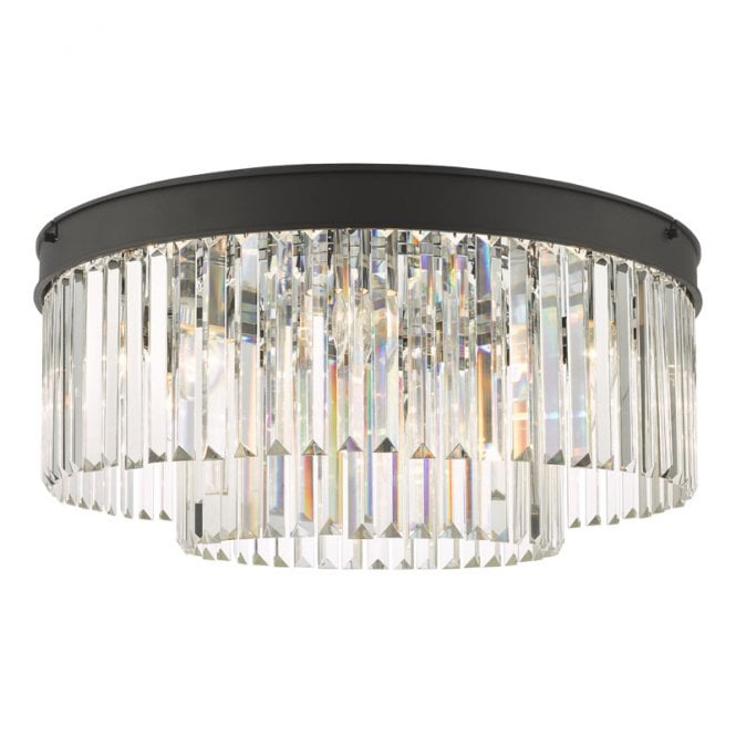 Dar Lighting Dar Celeus 6 Light Flush Ceiling Fitting In Anthracite Finish With Clear Crystal Coffin Drops