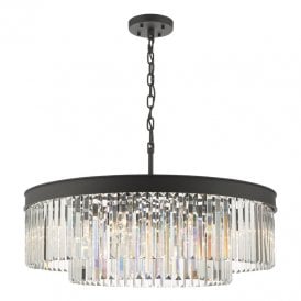 Dar Celeus 8 Light Crystal Chandelier In Anthracite Finish With Clear Crystal Coffin Drops