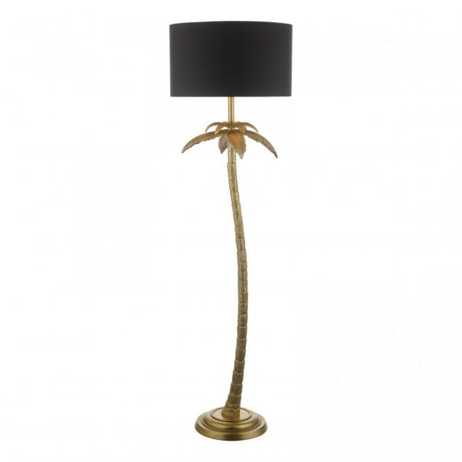 Dar Lighting Dar Coco Single Light Floor Lamp in Antique Gold Finish Complete with Black Cotton Drum Shade