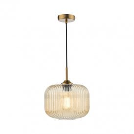 Dar Demarius Ceiling Pendant Light In Natural Brass Finish With Amber Glass