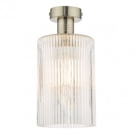 Dar Emerson Single Light Semi Flush Fitting In Antique Chrome Finish With Cylinder Ribbed Glass