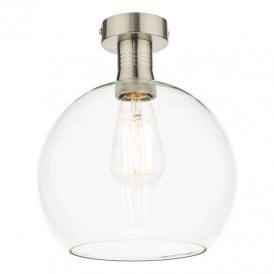 Dar Emerson Single Light Semi Flush Fitting In Antique Chrome Finish With Round Clear Glass