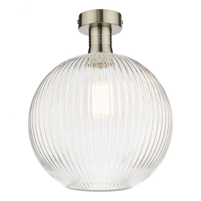 Dar Lighting Dar Emerson Single Light Semi Flush Fitting In Antique Chrome Finish With Round Ribbed Glass