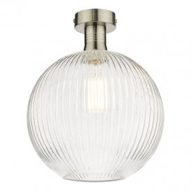 Dar Emerson Single Light Semi Flush Fitting In Antique Chrome Finish With Round Ribbed Glass