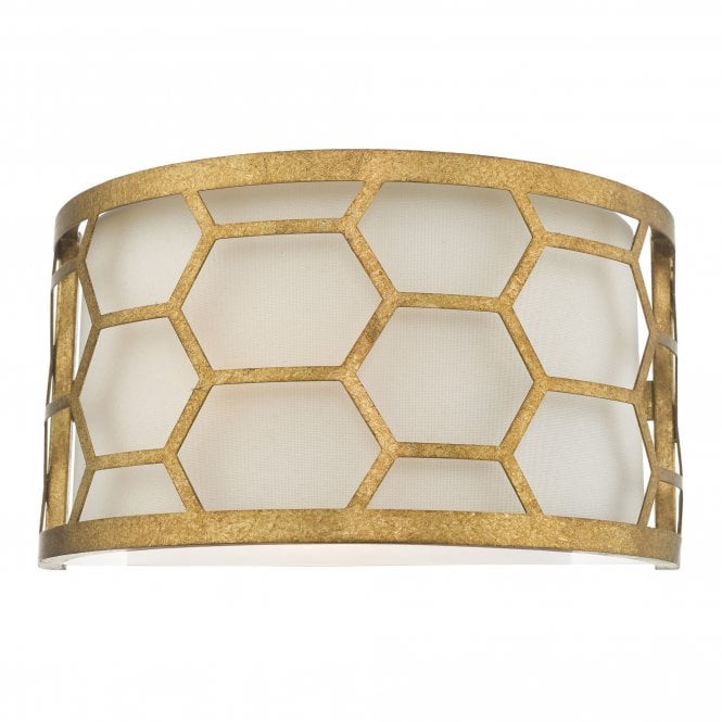 Dar Lighting Dar Epstein Single Light Wall Fitting In Gold Leaf Finish With Ivory Linen Shade And Frosted Glass Diffuser