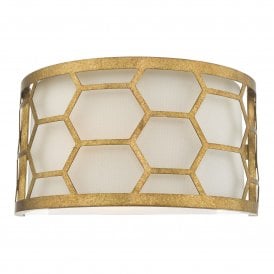 Dar Epstein Single Light Wall Fitting In Gold Leaf Finish With Ivory Linen Shade And Frosted Glass Diffuser