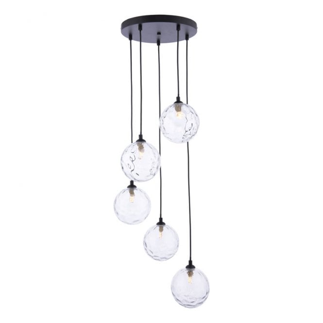 Dar Lighting Dar Federico 5 Light Cluster Pendant In Matt Black Finish With Clear Glass