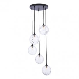 Dar Federico 5 Light Cluster Pendant In Matt Black Finish With Clear Glass