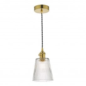 Dar Hadano Single Light Ceiling Pendant in Natural Brass Finish Complete with Glass Shade