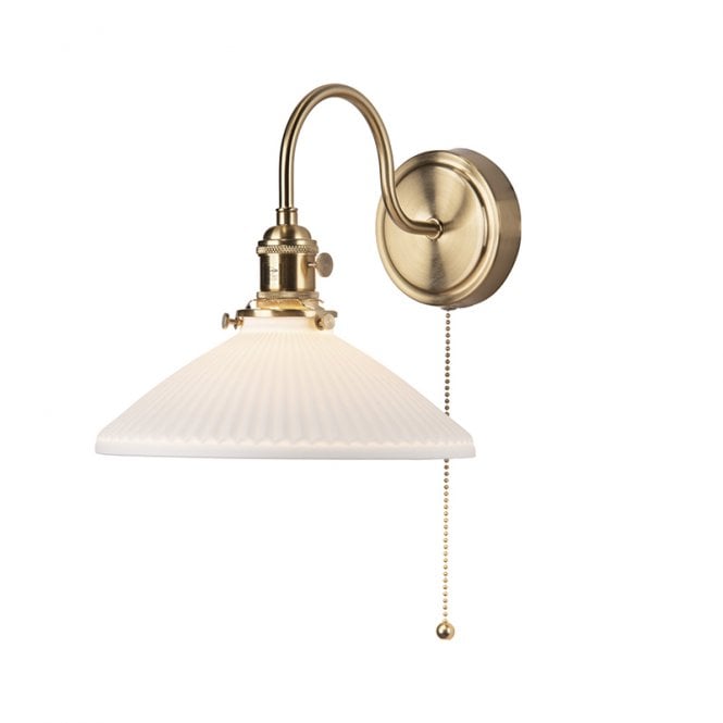 Dar Lighting Dar Hadano Wall Light In Natural Brass Finish With Ceramic Shallow Shade
