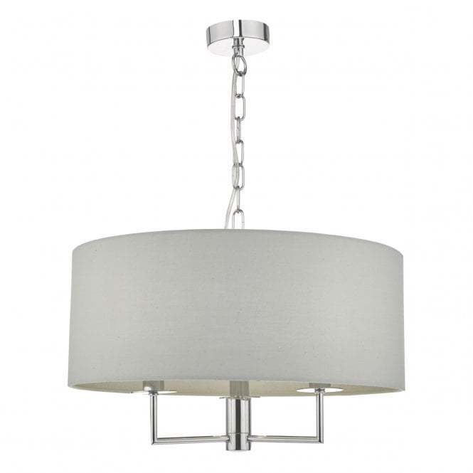 Dar Lighting Dar Jamelia 3 Light Ceiling Pendant In Polished Chrome Finish With Grey Cotton Shade