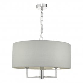 Dar Jamelia 3 Light Ceiling Pendant In Polished Chrome Finish With Grey Cotton Shade