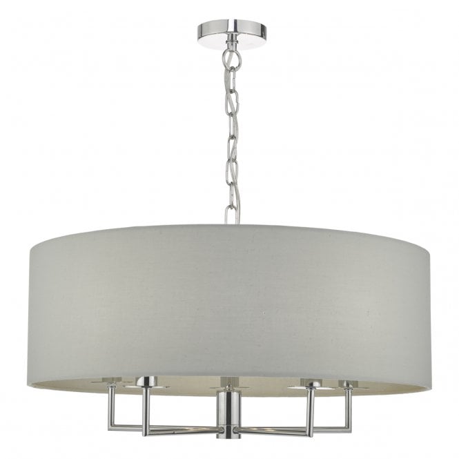 Dar Lighting Dar Jamelia 5 Light Ceiling Pendant In Polished Chrome Finish With Grey Cotton Shade