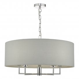 Dar Jamelia 5 Light Ceiling Pendant In Polished Chrome Finish With Grey Cotton Shade