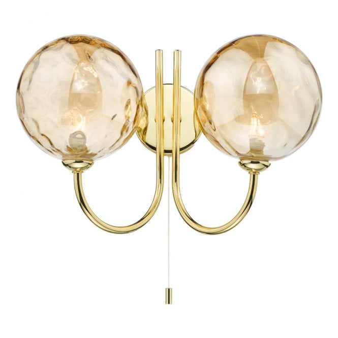 Dar Lighting Dar Jared 2 Light Wall Light In Polished Gold Finish With Champagne Glass