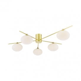 Dar Jasper 5 Light Flush Ceiling Fitting In Satin Gold Finish