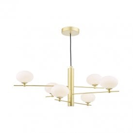 Dar Jasper 6 Arm Ceiling Pendant Light in Satin Gold Finish
