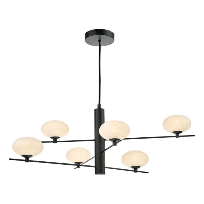 Dar Lighting Dar Jasper 6 Light Pendant In Matt Black With Opal Glass