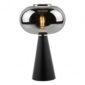 Dar Jensen Single Light Table Lamp In Black Finish With Smoked Glass