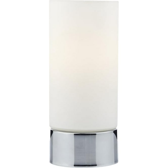 Dar Lighting Dar Jot Single Light Touch Table Lamp in Polished Chrome Finish with White Opal Glass Shade