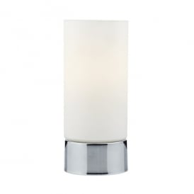 Dar Jot Single Light Touch Table Lamp in Polished Chrome Finish with White Opal Glass Shade