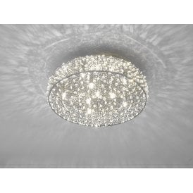 Dar Kotaro 6 Light Circular Flush Ceiling Fitting In Polished Chrome Finish With Crystal Beads
