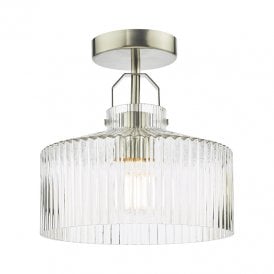 Dar Lenka Single Light Semi-Flush Ceiling Fitting In Satin Nickel Finish