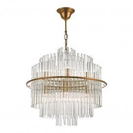 Dar Lukas 13 Light Ceiling Pendant In Antique Gold Finish With Clear Glass Rods