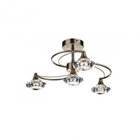 Dar Luther 4 Light Semi Flush Ceiling Fitting in an Antique Brass Finish
