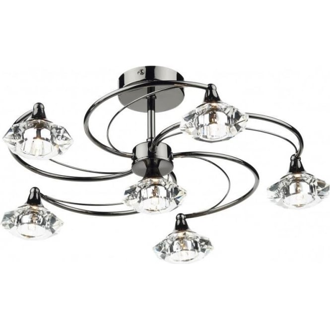 Dar Lighting Dar Luther 6 Light Semi-Flush Ceiling Fitting in a Black Chrome Finish