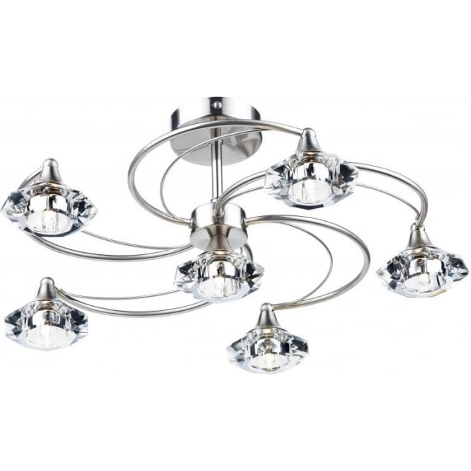 Dar Lighting Dar Luther 6 Light Semi-Flush Ceiling Fitting in a Satin Chrome Finish