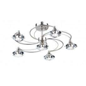 Dar Luther 6 Light Semi-Flush Ceiling Fitting in a Satin Chrome Finish