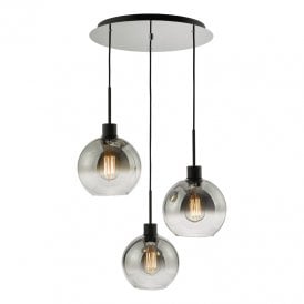 Dar Lycia 3 Light Cluster Pendant In Matt Black Finish With Ombre Glass
