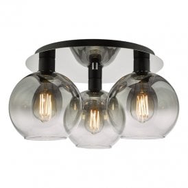 Dar Lycia 3 Light Flush Ceiling Fitting In Matt Black Finish With Ombre Glass