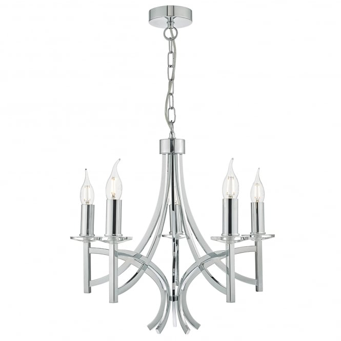 Dar Lighting Dar Lyon 5 Light Multi-Arm Ceiling Chandelier in Polished Chrome Finish with Crystal Detail