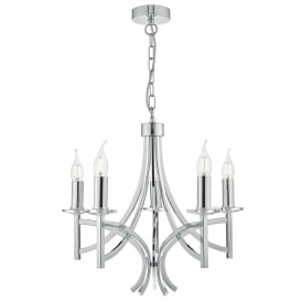 Dar Lyon 5 Light Multi-Arm Ceiling Chandelier in Polished Chrome Finish with Crystal Detail