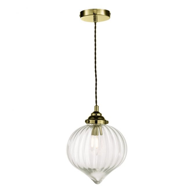 Dar Lighting Dar Mya In Single Light Ceiling Pendant In Antique Brass Finish With Clear Glass