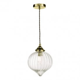 Dar Mya In Single Light Ceiling Pendant In Antique Brass Finish With Clear Glass