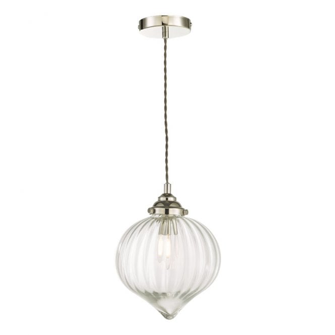 Dar Lighting Dar Mya Single Light Ceiling Pendant In Polished Nickel Finish With Clear Glass