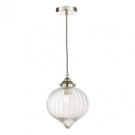 Dar Mya Single Light Ceiling Pendant In Polished Nickel Finish With Clear Glass