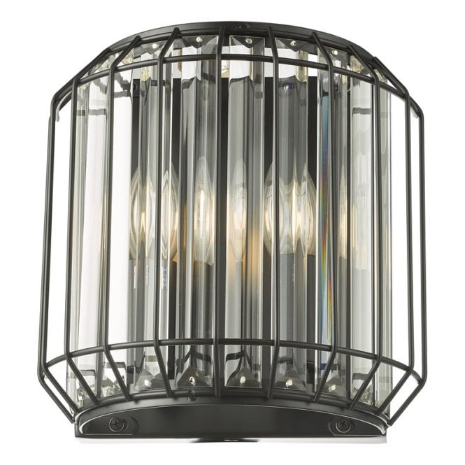 Dar Lighting Dar Naeva 2 Light Wall Fitting In Matt Black Finish With Clear Crystal