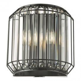 Dar Naeva 2 Light Wall Fitting In Matt Black Finish With Clear Crystal