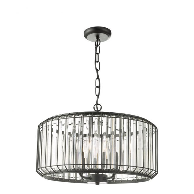 Dar Lighting Dar Naeva 4 Light Pendant In Matt Black Finish With Clear Crystal