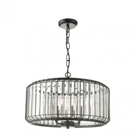 Dar Naeva 4 Light Pendant In Matt Black Finish With Clear Crystal