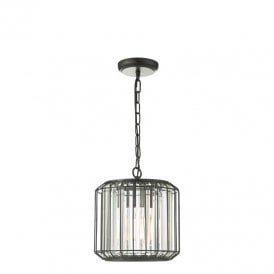 Dar Naeva Single Light Ceiling Pendant In Black Finish With Clear Crystal