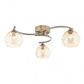 Dar Nakita 3 Light Semi Flush Ceiling Fitting in Antique Brass Finish With Champagne Glass