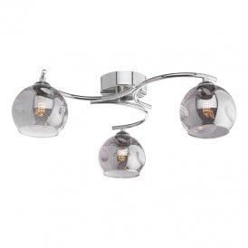 Dar Nakita 3 Light Semi Flush Ceiling Fitting In Polished Chrome Finish With Smoked Glass