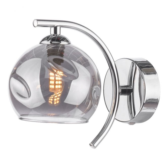 Dar Lighting Dar Nakita Single Light Wall Fitting In Polished Chrome Finish With Smoked Glass