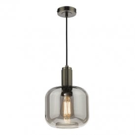 Dar Nikolas Single Light Smoked Glass Ceiling Pendant In Antique Chrome Finish