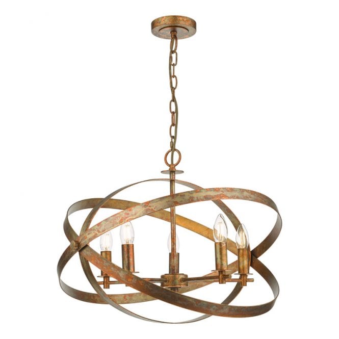 Dar Lighting Dar Nitya 5 Light Pendant Light In Mottled Copper Finish